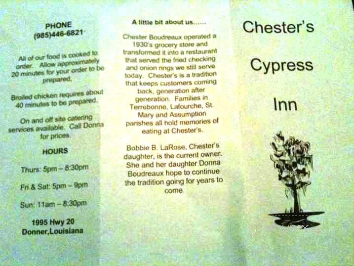 Chester's Cypress Inn - Schriever, LA menu_pic