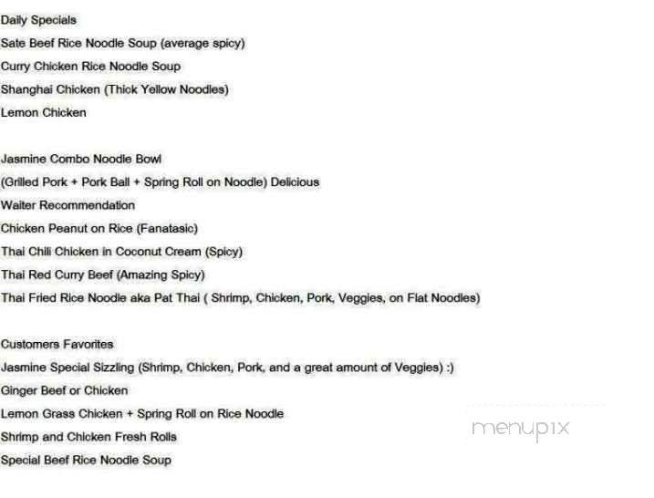 Jasmine Restaurant - Saskatoon, SK menu_pic