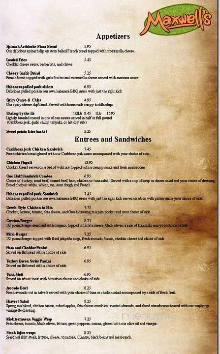 Maxwell's - Beecher, IL menu_pic