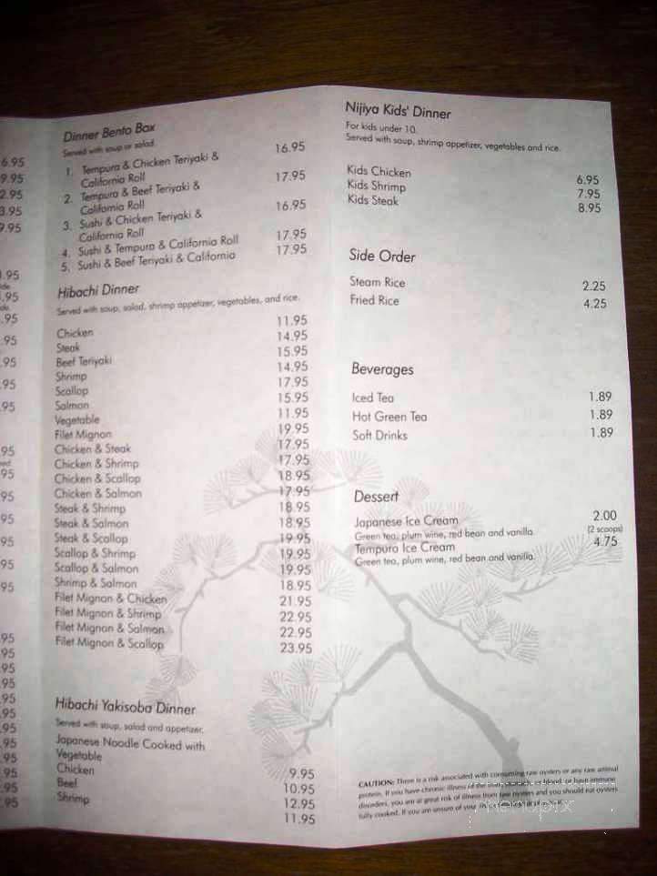 Nijiya Sushi Bar & Grill - Nacogdoches, TX menu_pic
