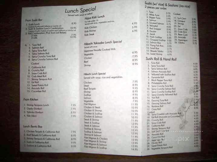 Nijiya Sushi Bar & Grill - Nacogdoches, TX menu_pic