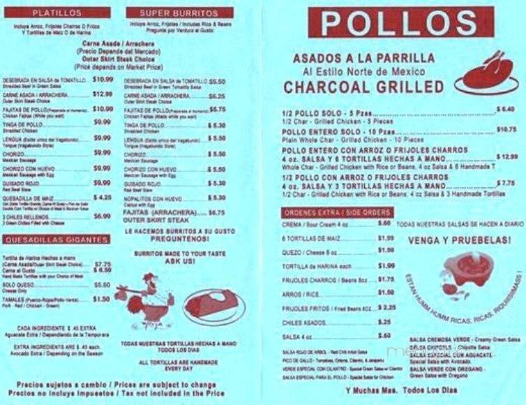 Pollo Vagabundo - Northlake, IL menu_pic