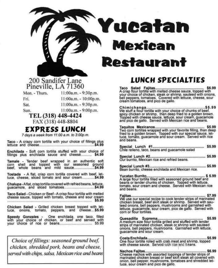 Yucatan Mexican Restaurant - Pineville, LA menu_pic