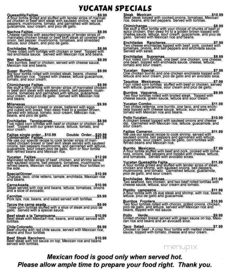 Yucatan Mexican Restaurant - Pineville, LA menu_pic