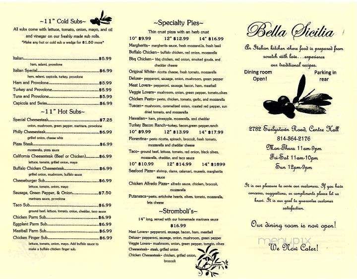 Bella Sicilia - Centre Hall, PA menu_pic