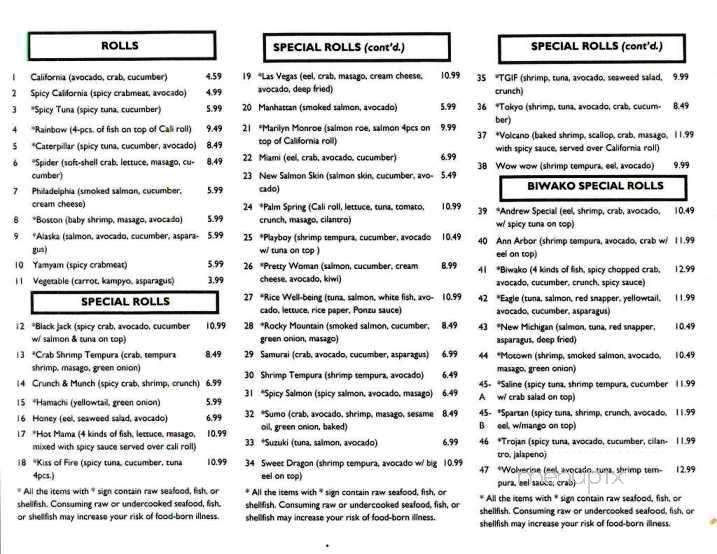 Biwako Sushi - Saline, MI menu_pic
