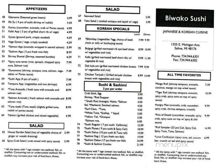 Biwako Sushi - Saline, MI menu_pic