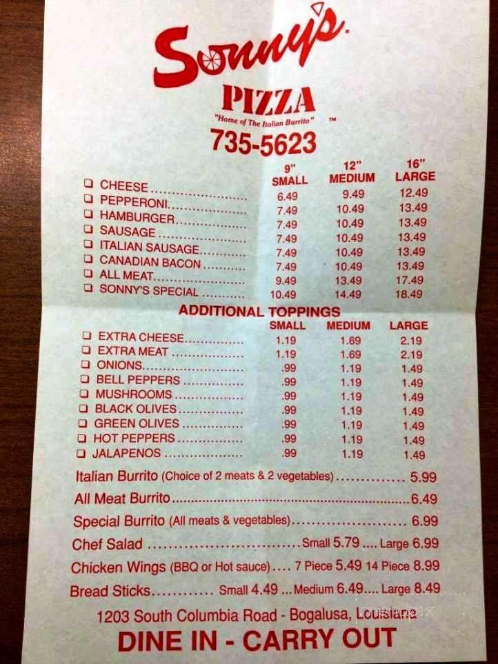Sonny's Pizza - Bogalusa, LA menu_pic