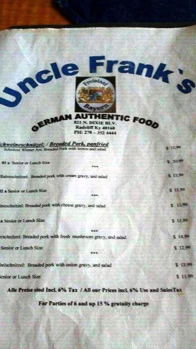 Uncle Frank's German Food - Radcliff, KY menu_pic