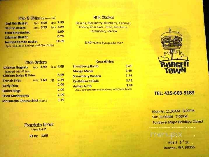 Burger Town - Renton, WA menu_pic