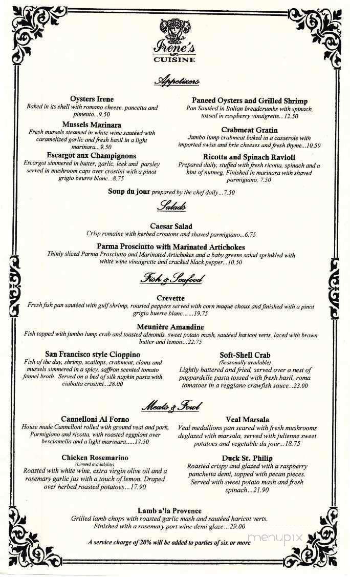 Irene's Cuisine - New Orleans, LA menu_pic