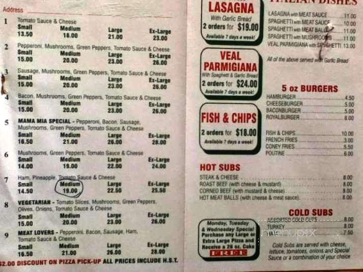 Mamma Mia Pizzeria - Kingston, ON menu_pic