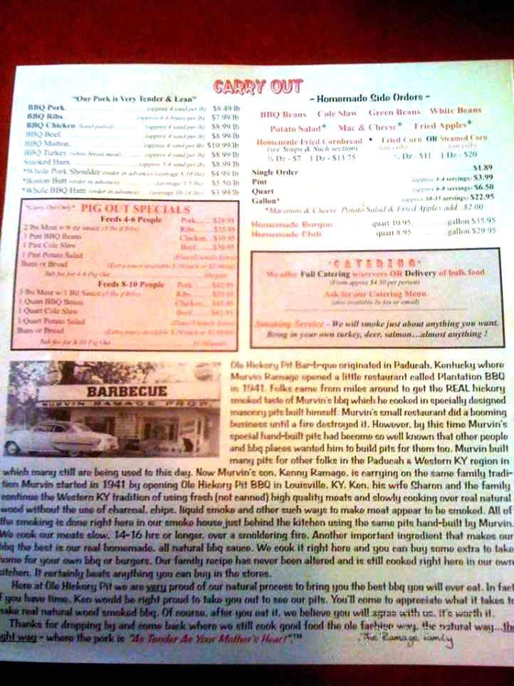 Ole Hickory Pit Bar-B-Cue - Louisville, KY menu_pic