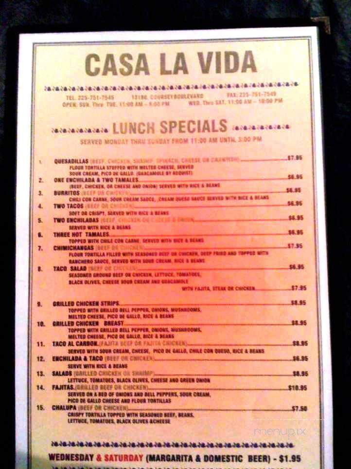 Casa Lavida - Baton Rouge, LA menu_pic