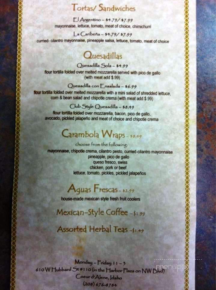 Cafe Carambola - Coeur D'Alene, ID menu_pic