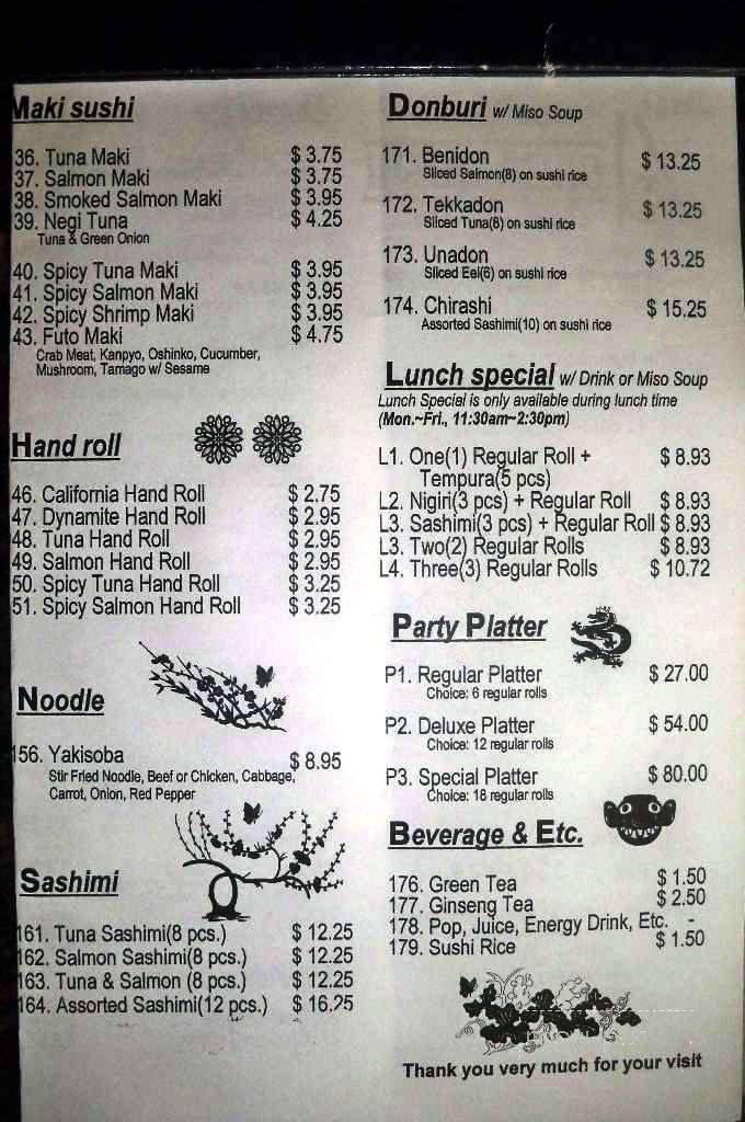 Ginza Sushi - Winnipeg, MB menu_pic