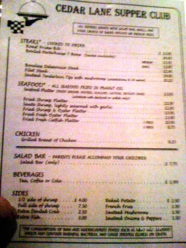 Cedar Lane Supper Club - McRae, GA menu_pic