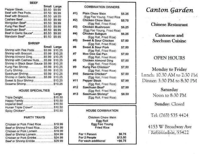 Canton Garden Restaurant - Robbinsdale, MN menu_pic
