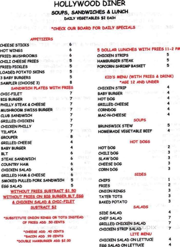 Hollywood Diner - Clarkesville, GA menu_pic