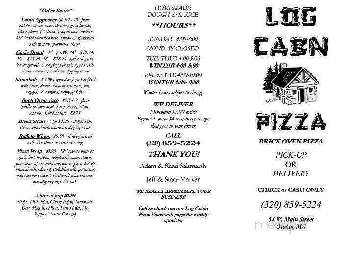 Log Cabin Pizza - Osakis, MN menu_pic