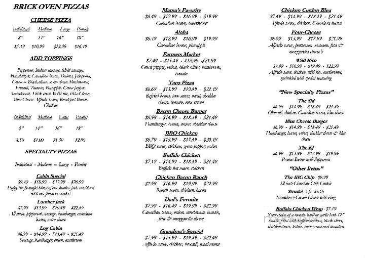 Log Cabin Pizza - Osakis, MN menu_pic