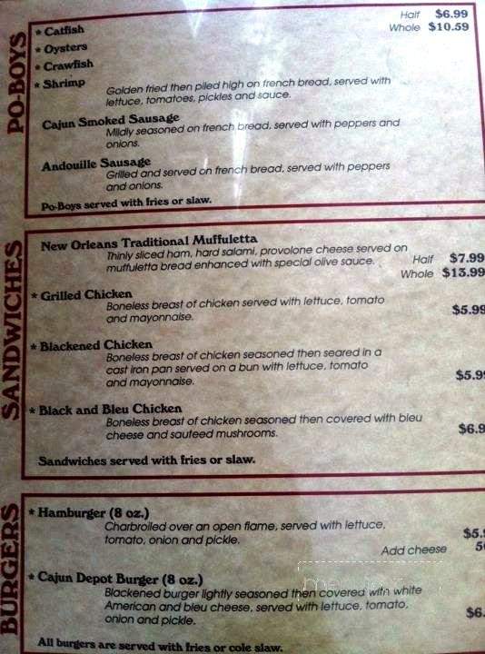Cajun Depot Grill - Ellijay, GA menu_pic