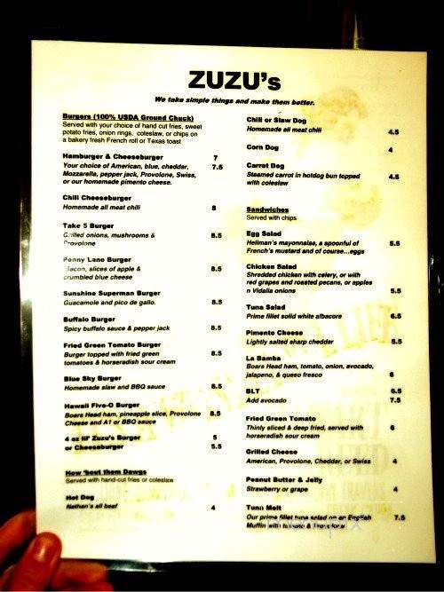 Zuzu's - St Simons Island, GA menu_pic