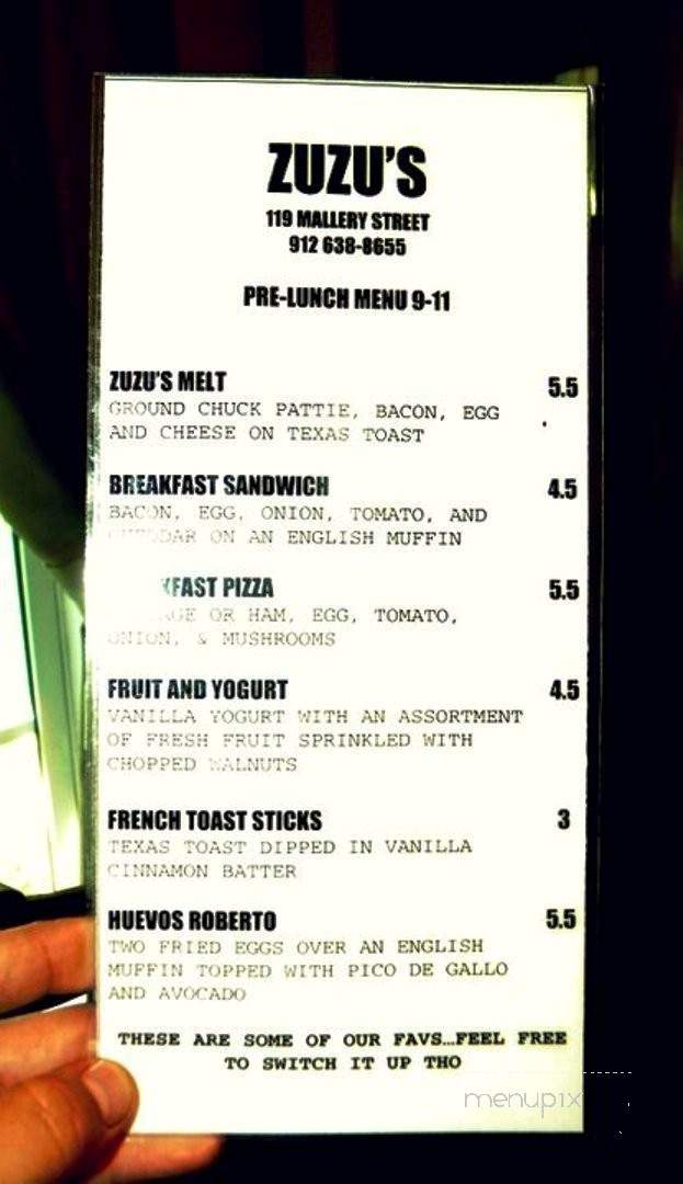 Zuzu's - St Simons Island, GA menu_pic