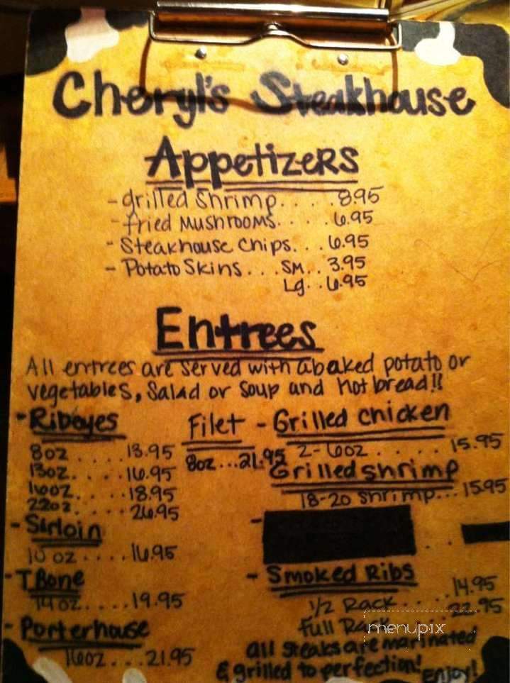 Cheryl's Steakhouse - Ocean Springs, MS menu_pic