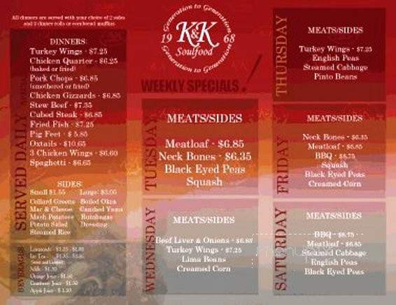 K & K Soul Food - Atlanta, GA menu_pic