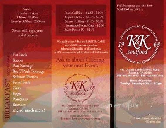 K & K Soul Food - Atlanta, GA menu_pic