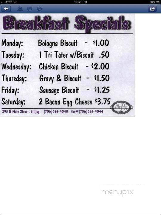 Mr P's Take Out Food - Ellijay, GA menu_pic