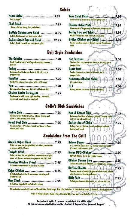 Sadie's Saloon & Eatery - Waltham, MA menu_pic