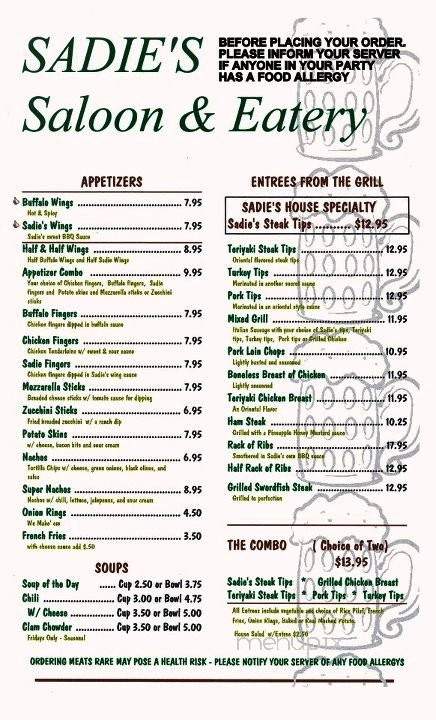 Sadie's Saloon & Eatery - Waltham, MA menu_pic