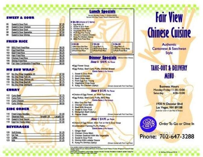 Fair View Chinese Cuisine - Las Vegas, NV menu_pic