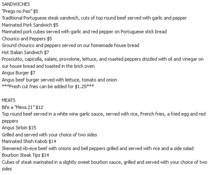 Mesa 21 - Fall River, MA menu_pic