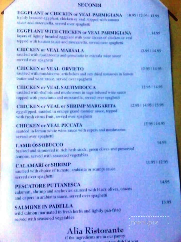 Alia Ristorante - Winthrop, MA menu_pic