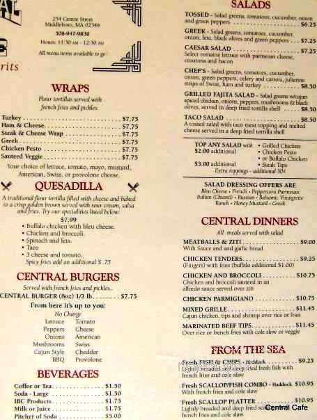 Central Cafe - Middleboro, MA menu_pic
