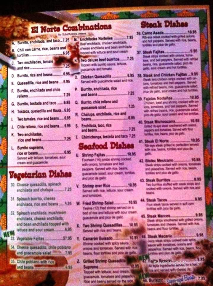 El Norte Mexican Restaurant - Meridian, MS menu_pic