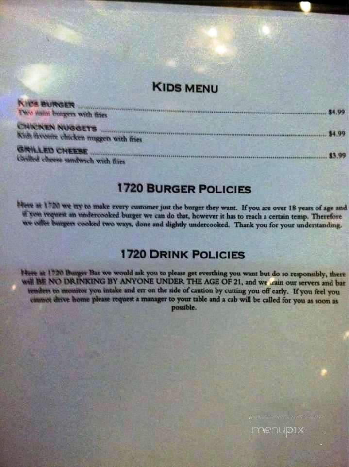 1720 Burger Bar - Florence, SC menu_pic