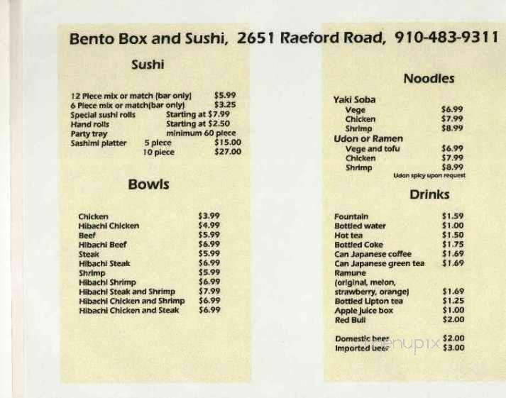 Bento Box Sushi - Fayetteville, NC menu_pic