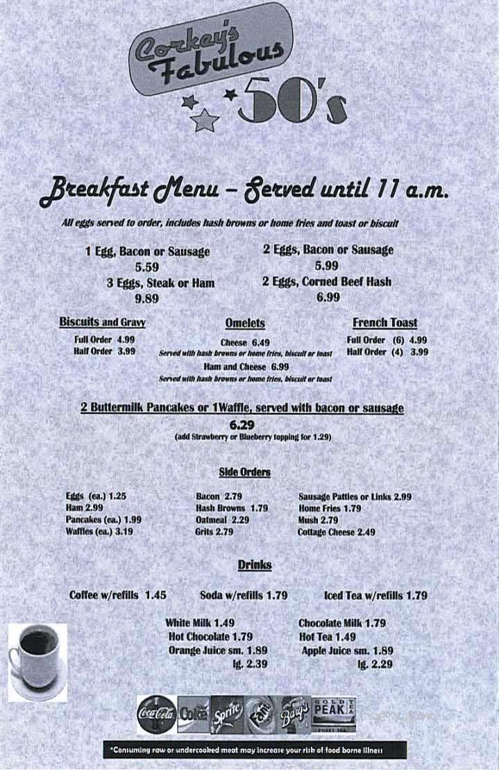 Corkey's Fabulous 50's - Danville, IN menu_pic