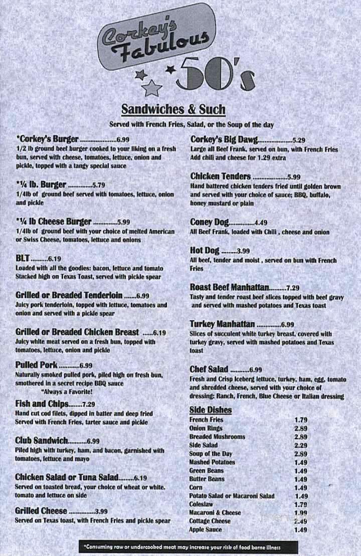 Corkey's Fabulous 50's - Danville, IN menu_pic
