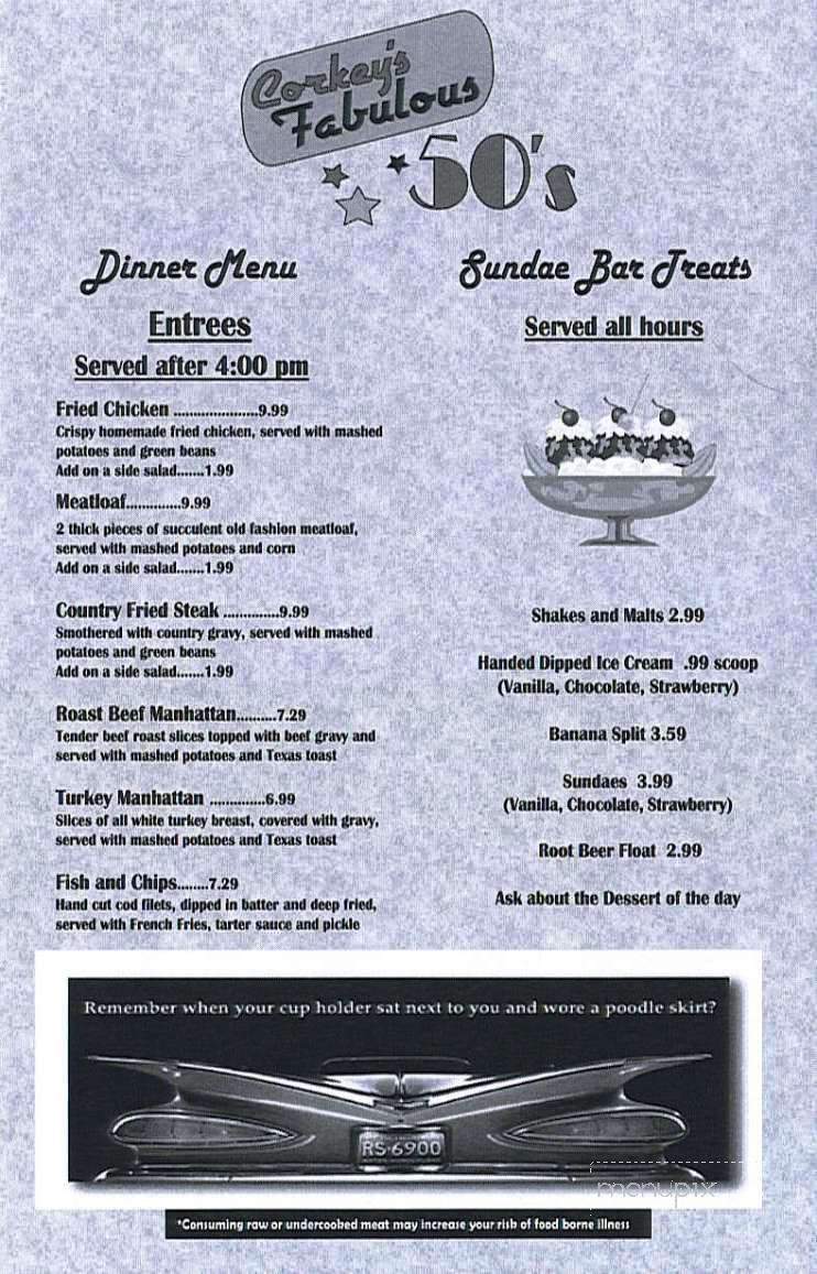Corkey's Fabulous 50's - Danville, IN menu_pic