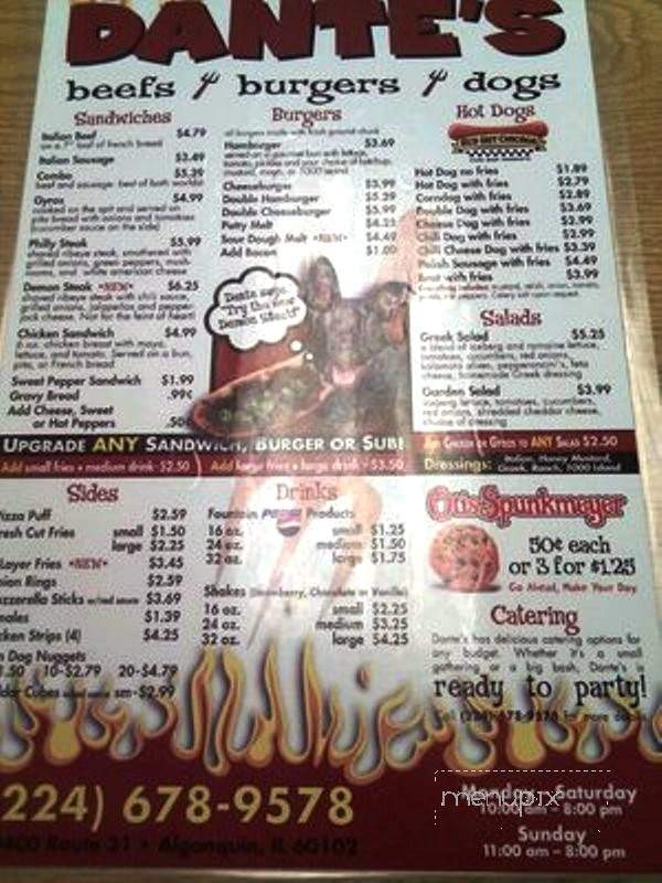 Dante's - Algonquin, IL menu_pic