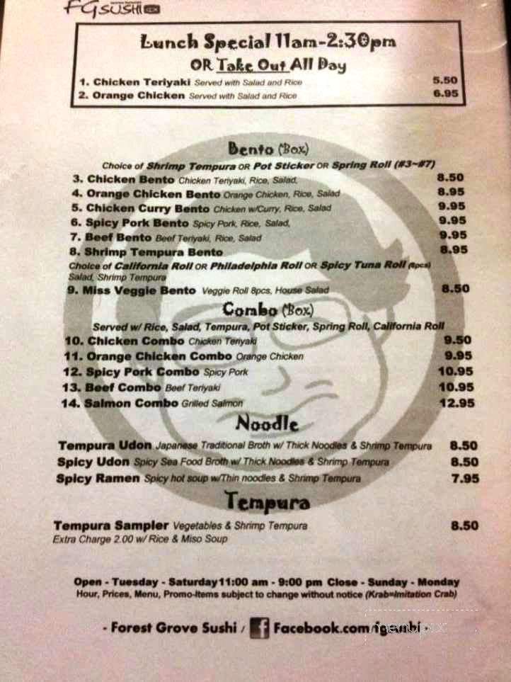 F G Sushi - Forest Grove, OR menu_pic