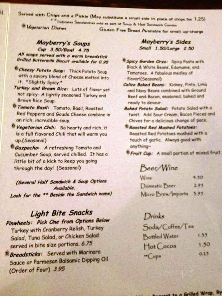 Mayberry's Soups Sandwich - Brevard, NC menu_pic