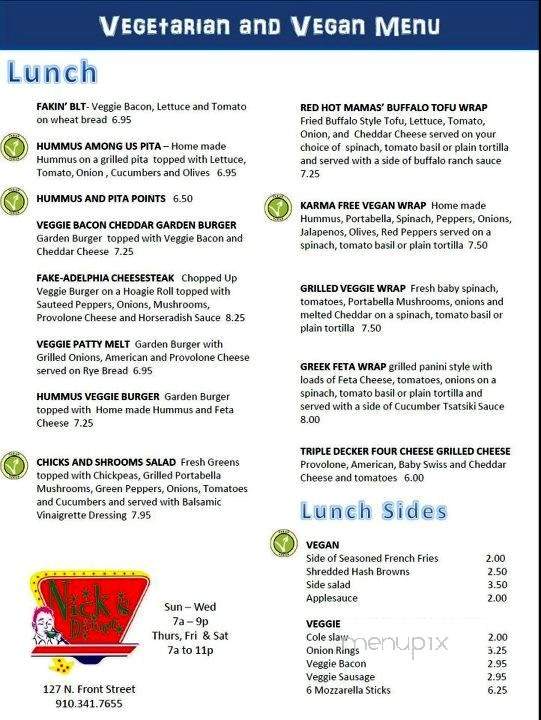 Nick's Diner - Wilmington, NC menu_pic