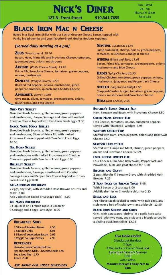Nick's Diner - Wilmington, NC menu_pic