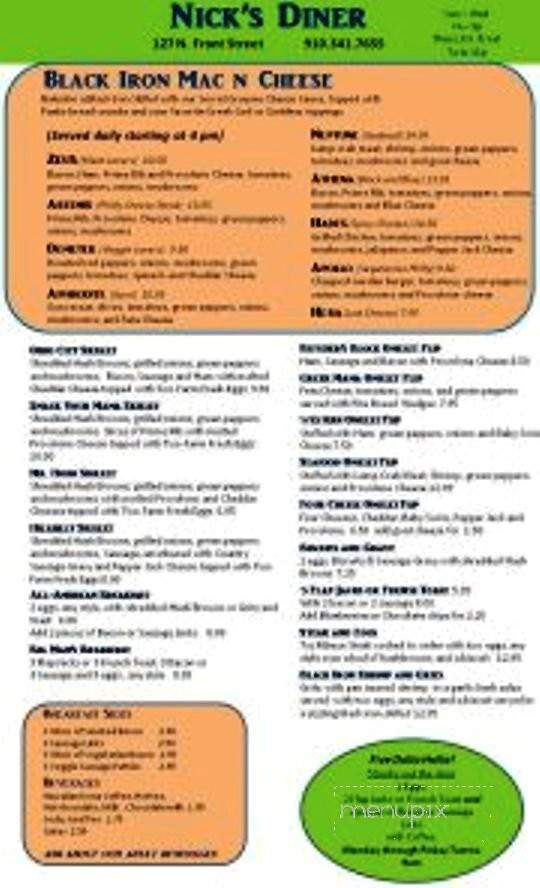 Nick's Diner - Wilmington, NC menu_pic